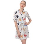 Airplane Pattern Plane Aircraft Fabric Style Simple Seamless Belted Shirt Dress
