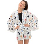 Airplane Pattern Plane Aircraft Fabric Style Simple Seamless Long Sleeve Kimono