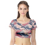 Waves Ocean Sea Water Pattern Rough Seas Digital Art Nature Nautical Short Sleeve Crop Top