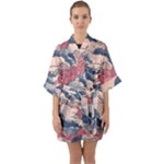 Waves Ocean Sea Water Pattern Rough Seas Digital Art Nature Nautical Half Sleeve Satin Kimono 