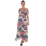 Waves Ocean Sea Water Pattern Rough Seas Digital Art Nature Nautical Off Shoulder Open Front Chiffon Dress