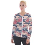 Waves Ocean Sea Water Pattern Rough Seas Digital Art Nature Nautical Velvet Zip Up Jacket