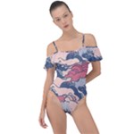 Waves Ocean Sea Water Pattern Rough Seas Digital Art Nature Nautical Frill Detail One Piece Swimsuit