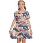 Waves Ocean Sea Water Pattern Rough Seas Digital Art Nature Nautical Kids  Short Sleeve Tiered Mini Dress