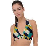 Geometric Pattern Retro Colorful Abstract Halter Plunge Bikini Top