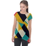 Geometric Pattern Retro Colorful Abstract Cap Sleeve High Low Top
