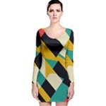 Geometric Pattern Retro Colorful Abstract Long Sleeve Velvet Bodycon Dress