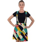 Geometric Pattern Retro Colorful Abstract Velvet Suspender Skater Skirt
