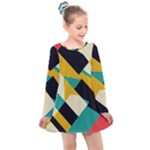 Geometric Pattern Retro Colorful Abstract Kids  Long Sleeve Dress