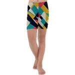 Geometric Pattern Retro Colorful Abstract Kids  Lightweight Velour Capri Yoga Leggings