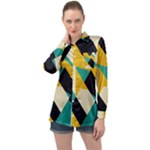 Geometric Pattern Retro Colorful Abstract Long Sleeve Satin Shirt