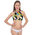 Geometric Pattern Retro Colorful Abstract Cross Front Halter Bikini Top