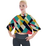 Geometric Pattern Retro Colorful Abstract Mock Neck T-Shirt