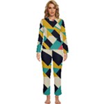 Geometric Pattern Retro Colorful Abstract Womens  Long Sleeve Lightweight Pajamas Set