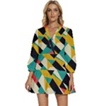 Geometric Pattern Retro Colorful Abstract V-Neck Placket Mini Dress