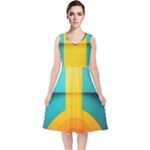 Colorful Rainbow Pattern Digital Art Abstract Minimalist Minimalism V-Neck Midi Sleeveless Dress 