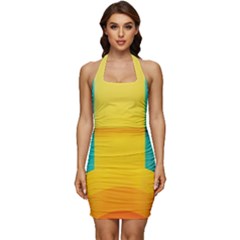 Sleeveless Wide Square Neckline Ruched Bodycon Dress 