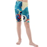 Waves Ocean Sea Abstract Whimsical Abstract Art Pattern Abstract Pattern Water Nature Moon Full Moon Kids  Mid Length Swim Shorts