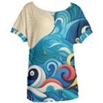 Waves Ocean Sea Abstract Whimsical Abstract Art Pattern Abstract Pattern Water Nature Moon Full Moon Women s Oversized T-Shirt