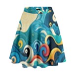 Waves Ocean Sea Abstract Whimsical Abstract Art Pattern Abstract Pattern Water Nature Moon Full Moon High Waist Skirt