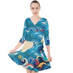 Waves Ocean Sea Abstract Whimsical Abstract Art Pattern Abstract Pattern Water Nature Moon Full Moon Quarter Sleeve Front Wrap Dress