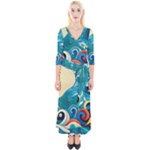 Waves Ocean Sea Abstract Whimsical Abstract Art Pattern Abstract Pattern Water Nature Moon Full Moon Quarter Sleeve Wrap Maxi Dress