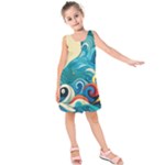 Waves Ocean Sea Abstract Whimsical Abstract Art Pattern Abstract Pattern Water Nature Moon Full Moon Kids  Sleeveless Dress