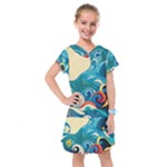 Waves Ocean Sea Abstract Whimsical Abstract Art Pattern Abstract Pattern Water Nature Moon Full Moon Kids  Drop Waist Dress