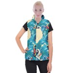 Waves Ocean Sea Abstract Whimsical Abstract Art Pattern Abstract Pattern Water Nature Moon Full Moon Women s Button Up Vest