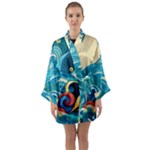 Waves Ocean Sea Abstract Whimsical Abstract Art Pattern Abstract Pattern Water Nature Moon Full Moon Long Sleeve Satin Kimono