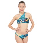 Waves Ocean Sea Abstract Whimsical Abstract Art Pattern Abstract Pattern Water Nature Moon Full Moon High Neck Bikini Set