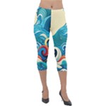 Waves Ocean Sea Abstract Whimsical Abstract Art Pattern Abstract Pattern Water Nature Moon Full Moon Lightweight Velour Capri Leggings 