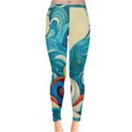 Waves Ocean Sea Abstract Whimsical Abstract Art Pattern Abstract Pattern Water Nature Moon Full Moon Inside Out Leggings