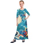 Waves Ocean Sea Abstract Whimsical Abstract Art Pattern Abstract Pattern Water Nature Moon Full Moon Kids  Quarter Sleeve Maxi Dress