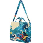 Waves Ocean Sea Abstract Whimsical Abstract Art Pattern Abstract Pattern Water Nature Moon Full Moon Square Shoulder Tote Bag