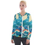 Waves Ocean Sea Abstract Whimsical Abstract Art Pattern Abstract Pattern Water Nature Moon Full Moon Velvet Zip Up Jacket