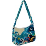 Waves Ocean Sea Abstract Whimsical Abstract Art Pattern Abstract Pattern Water Nature Moon Full Moon Zip Up Shoulder Bag