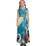 Waves Ocean Sea Abstract Whimsical Abstract Art Pattern Abstract Pattern Water Nature Moon Full Moon Kids  Satin Sleeveless Maxi Dress