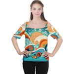 Waves Ocean Sea Abstract Whimsical Abstract Art Pattern Abstract Pattern Nature Water Seascape Cutout Shoulder T-Shirt