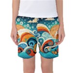 Waves Ocean Sea Abstract Whimsical Abstract Art Pattern Abstract Pattern Nature Water Seascape Women s Basketball Shorts