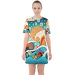 Waves Ocean Sea Abstract Whimsical Abstract Art Pattern Abstract Pattern Nature Water Seascape Sixties Short Sleeve Mini Dress