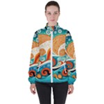 Waves Ocean Sea Abstract Whimsical Abstract Art Pattern Abstract Pattern Nature Water Seascape Women s High Neck Windbreaker