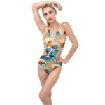 Waves Ocean Sea Abstract Whimsical Abstract Art Pattern Abstract Pattern Nature Water Seascape Plunging Cut Out Swimsuit