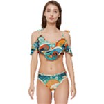 Waves Ocean Sea Abstract Whimsical Abstract Art Pattern Abstract Pattern Nature Water Seascape Ruffle Edge Tie Up Bikini Set	
