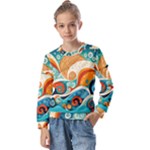Waves Ocean Sea Abstract Whimsical Abstract Art Pattern Abstract Pattern Nature Water Seascape Kids  Long Sleeve T-Shirt with Frill 