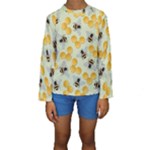 Bees Pattern Honey Bee Bug Honeycomb Honey Beehive Kids  Long Sleeve Swimwear