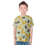 Bees Pattern Honey Bee Bug Honeycomb Honey Beehive Kids  Cotton T-Shirt