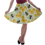 Bees Pattern Honey Bee Bug Honeycomb Honey Beehive A-line Skater Skirt