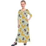 Bees Pattern Honey Bee Bug Honeycomb Honey Beehive Kids  Quarter Sleeve Maxi Dress