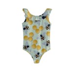 Bees Pattern Honey Bee Bug Honeycomb Honey Beehive Kids  Frill Swimsuit